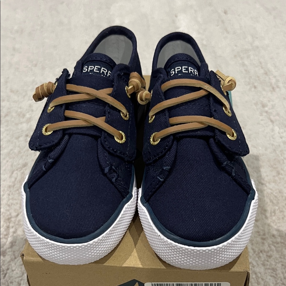 Sperry Kids Navy Sneakers with Tan Laces
